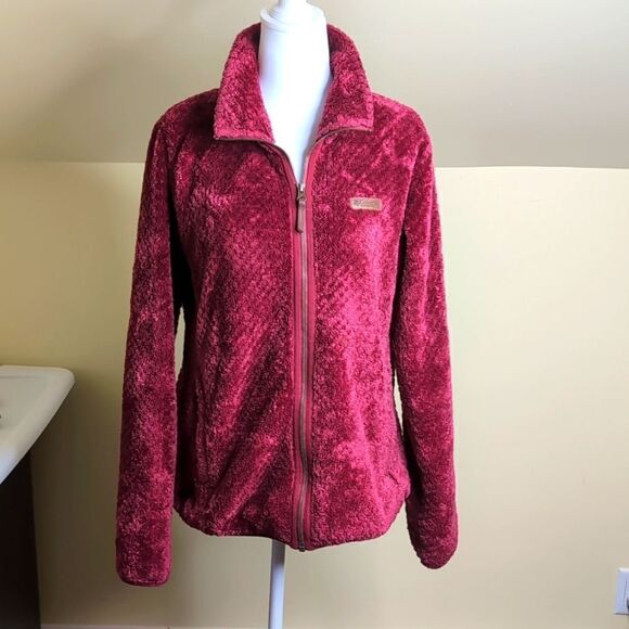 Columbia Jackets & Blazers - Columbia Large Maroon Sherpa Full Zip Fleece Coat